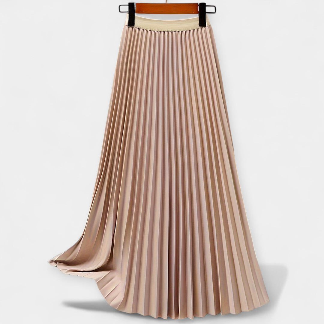 Long Pleated Satin Skirt