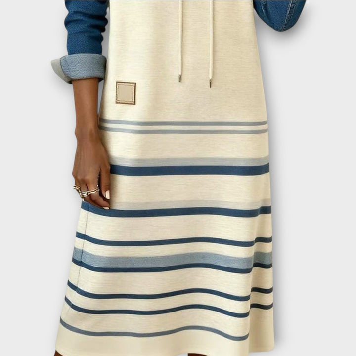 Striped Hooded Midi Dress