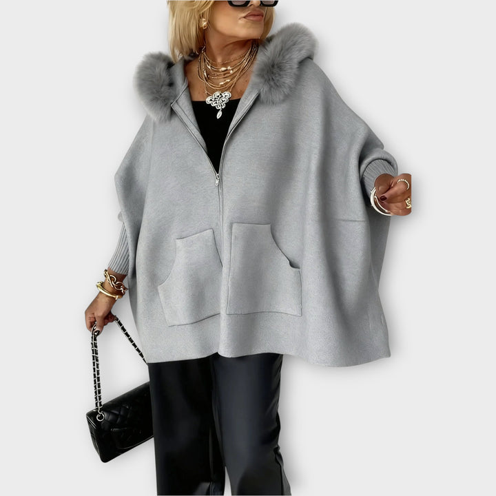 Luxury Faux-Fur Hooded Cape Jacket