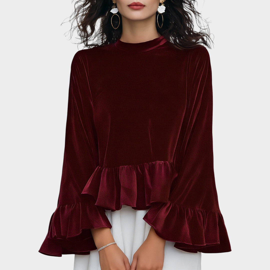 Elegant Velvet Ruffle Blouse