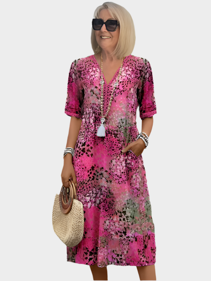 Vibrant Midi Dress with Pockets