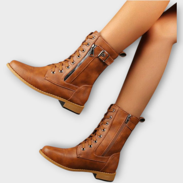 Lace-Up Leather Combat Ankle Boots