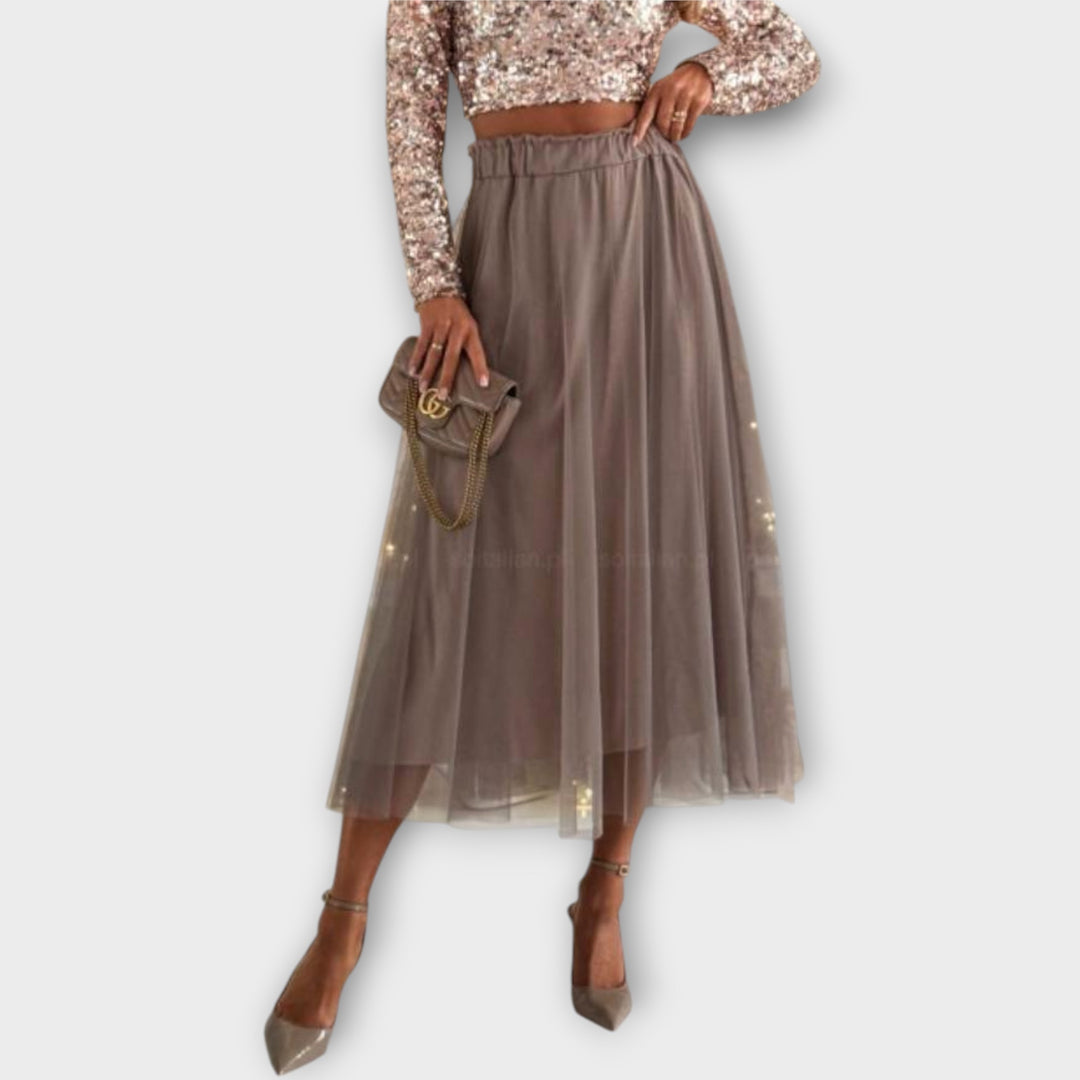 Sparkle Sequin Crop Top & Tulle Midi Skirt Set