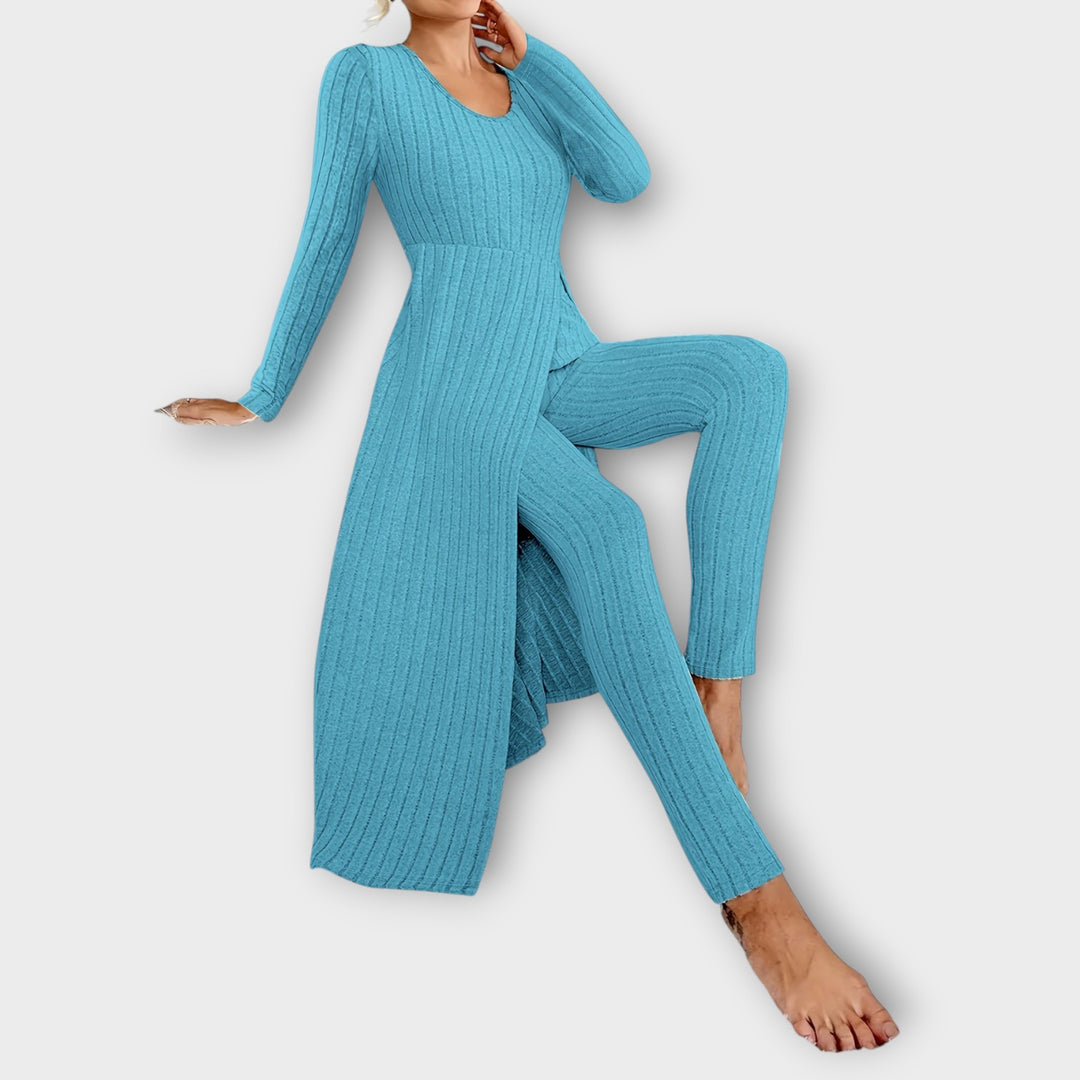 Elegant Ribbed Two-Piece Lounge Dress Set