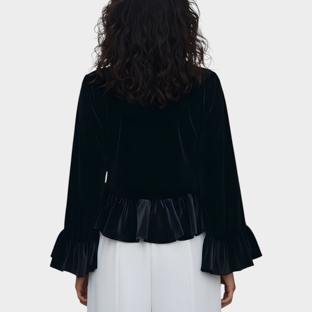 Elegant Velvet Ruffle Blouse
