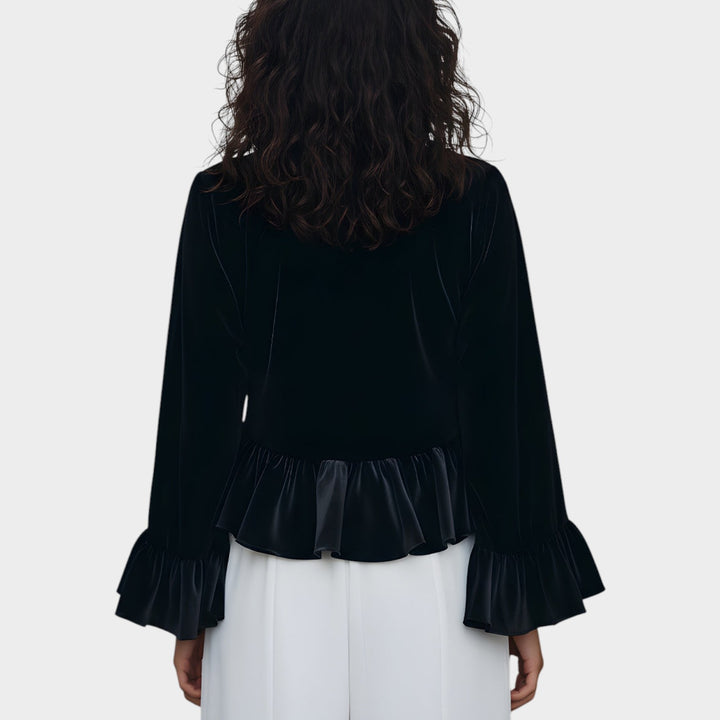Elegant Velvet Ruffle Blouse