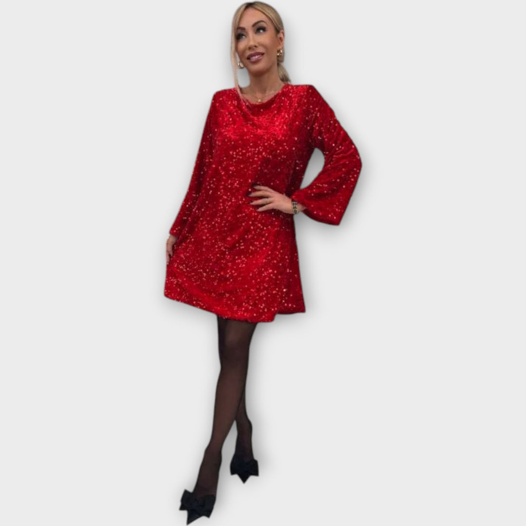 Sequin Bell-Sleeve Party Dress