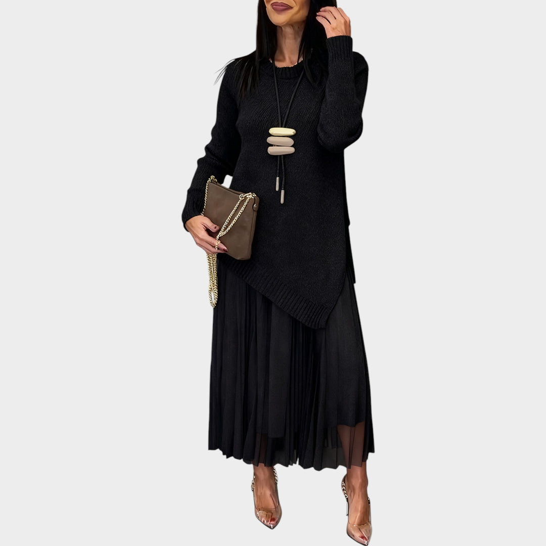 Relaxed Knit & Pleated Midi Set