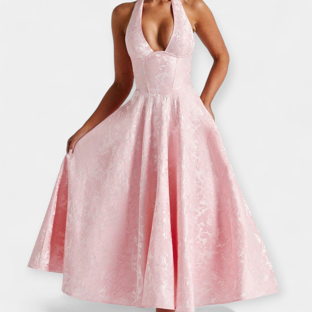 Midi Dress with Open Back and Stylish Corset