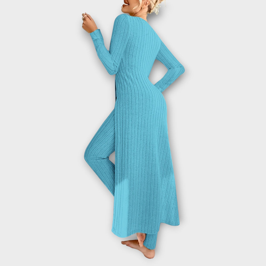 Elegant Ribbed Two-Piece Lounge Dress Set