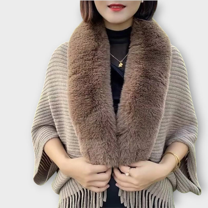 Luxe Faux-Fur Trim Knit Shawl