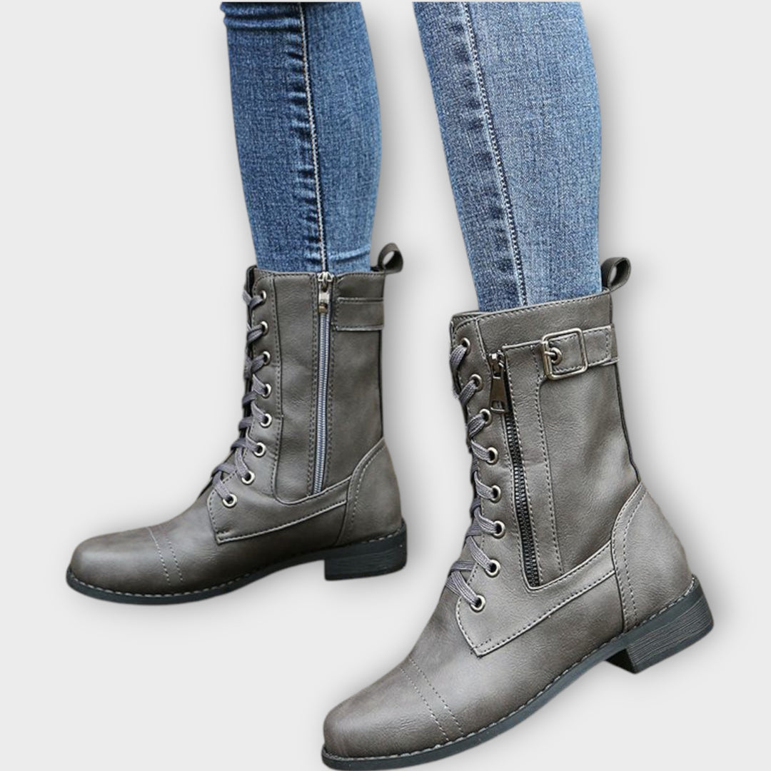 Lace-Up Leather Combat Ankle Boots