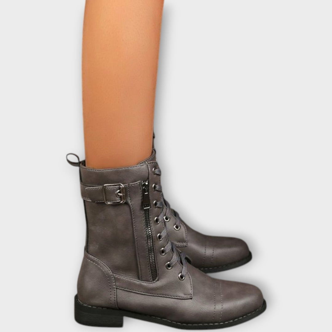 Lace-Up Leather Combat Ankle Boots