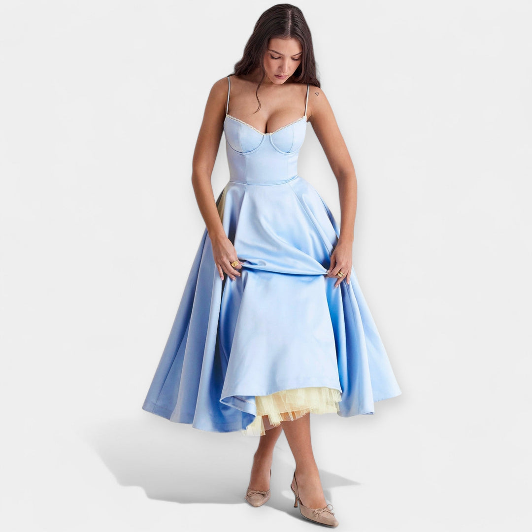 Midi Dress with Tulle Transparencies