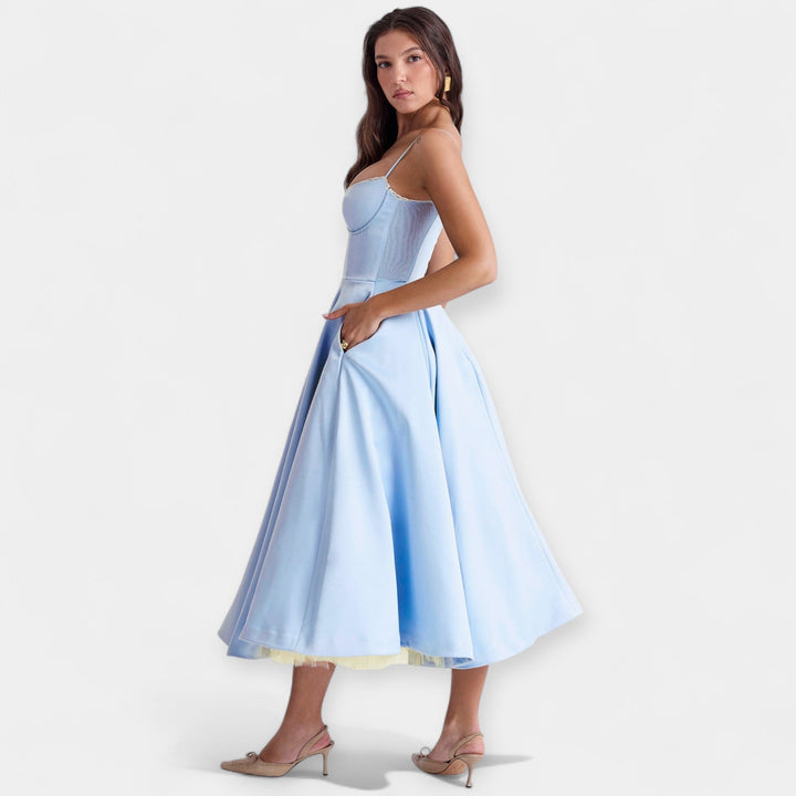 Midi Dress with Tulle Transparencies