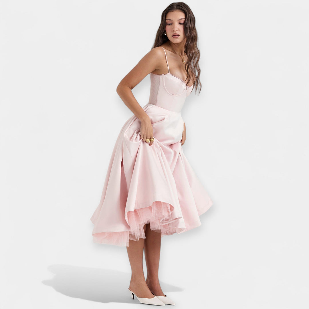 Midi Dress with Tulle Transparencies