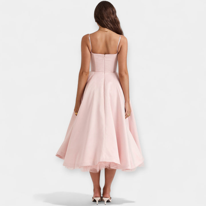Midi Dress with Tulle Transparencies