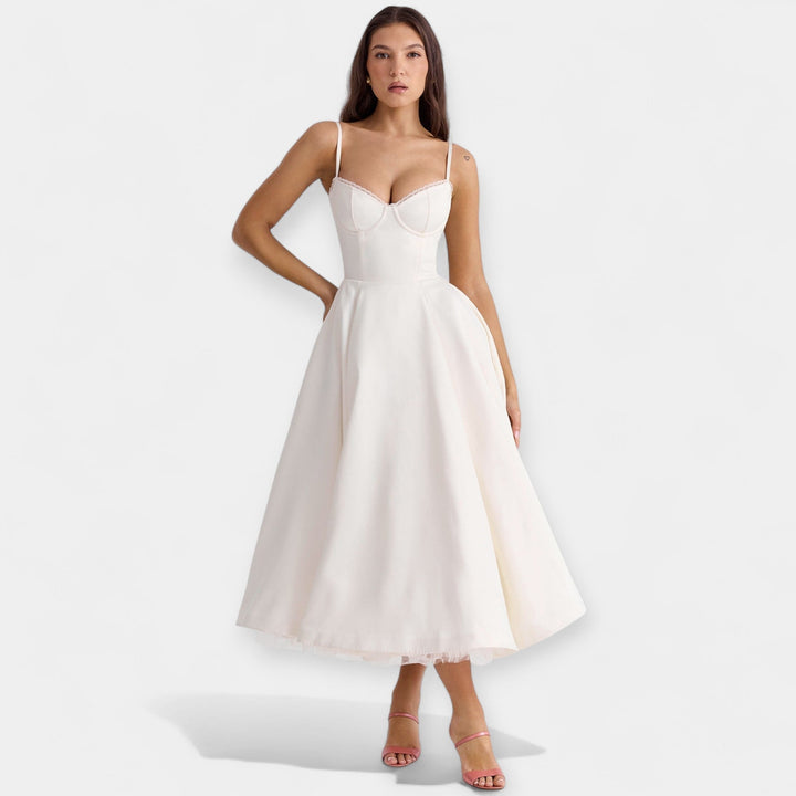 Midi Dress with Tulle Transparencies