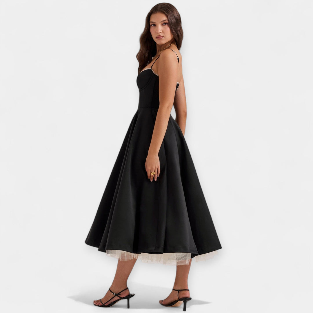 Midi Dress with Tulle Transparencies