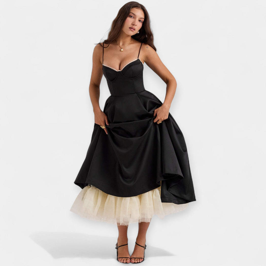 Midi Dress with Tulle Transparencies