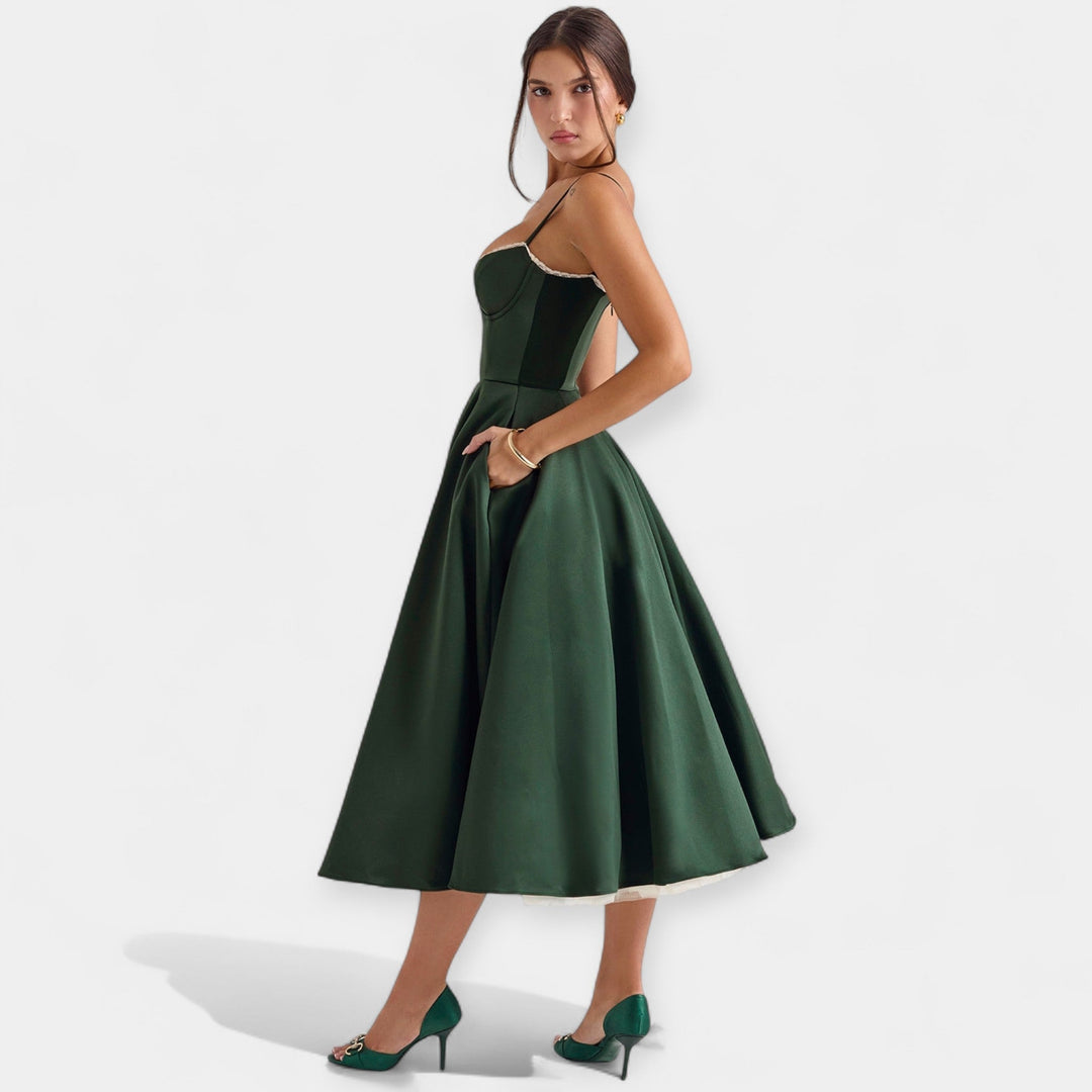 Midi Dress with Tulle Transparencies