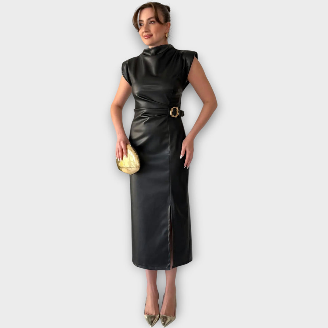 Midnight Luxe Faux-Leather Midi Dress