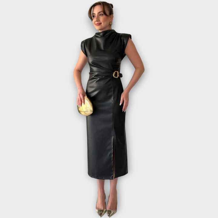 Midnight Luxe Faux-Leather Midi Dress