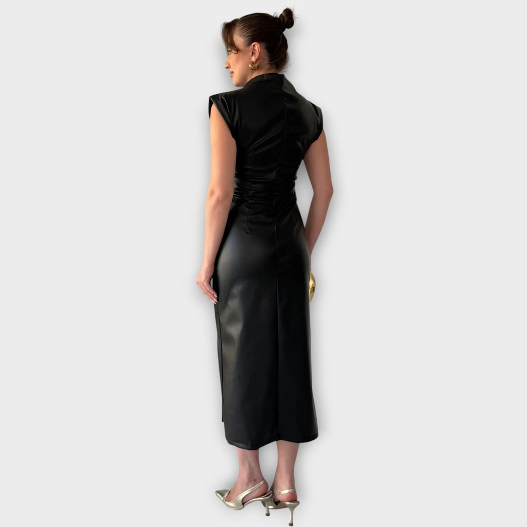 Midnight Luxe Faux-Leather Midi Dress