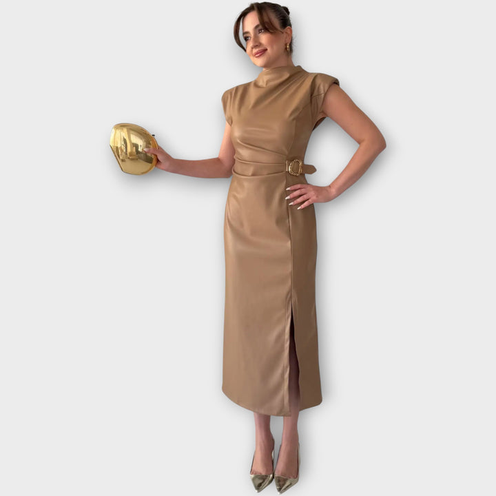 Midnight Luxe Faux-Leather Midi Dress