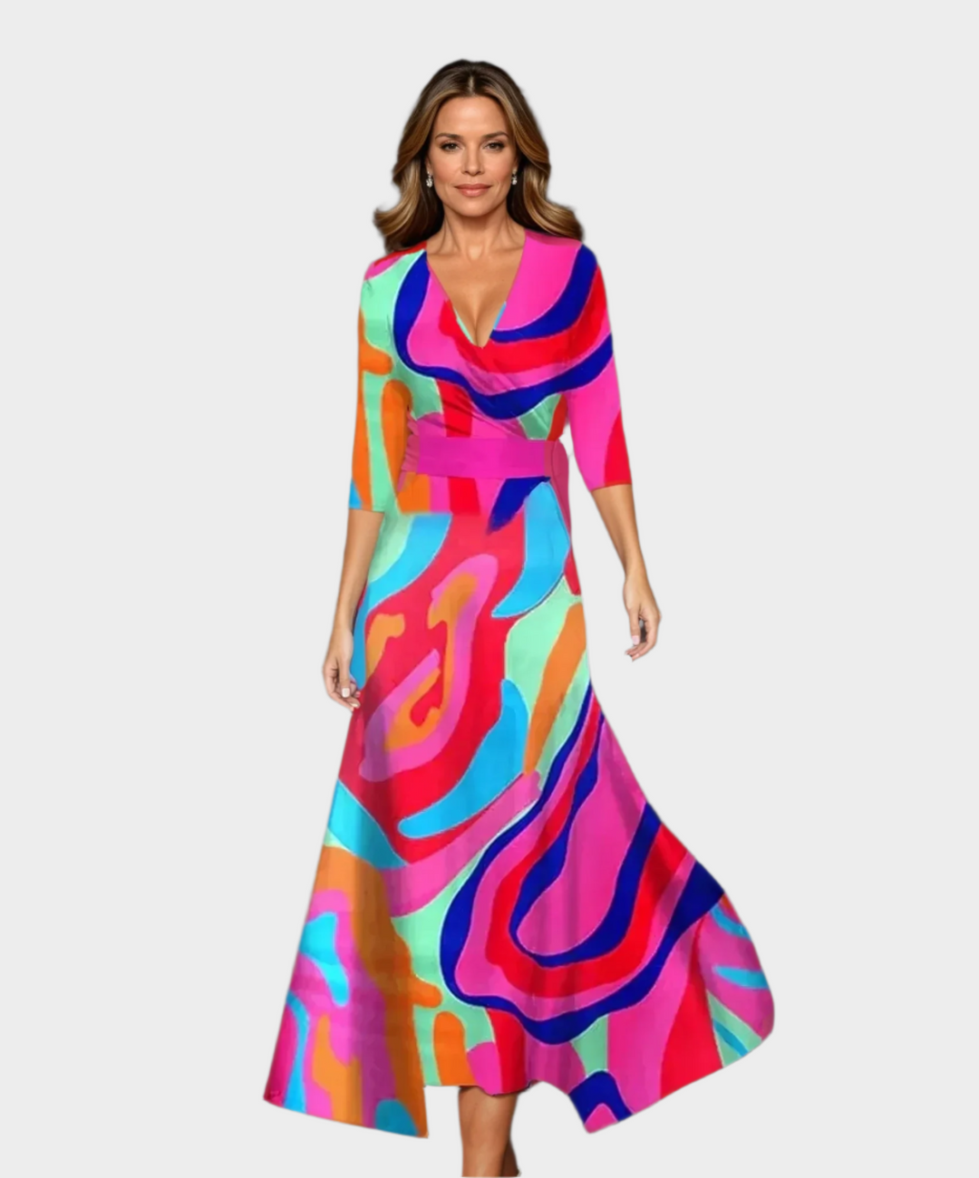 Midi Dress with High Waist and Relaxed Fit