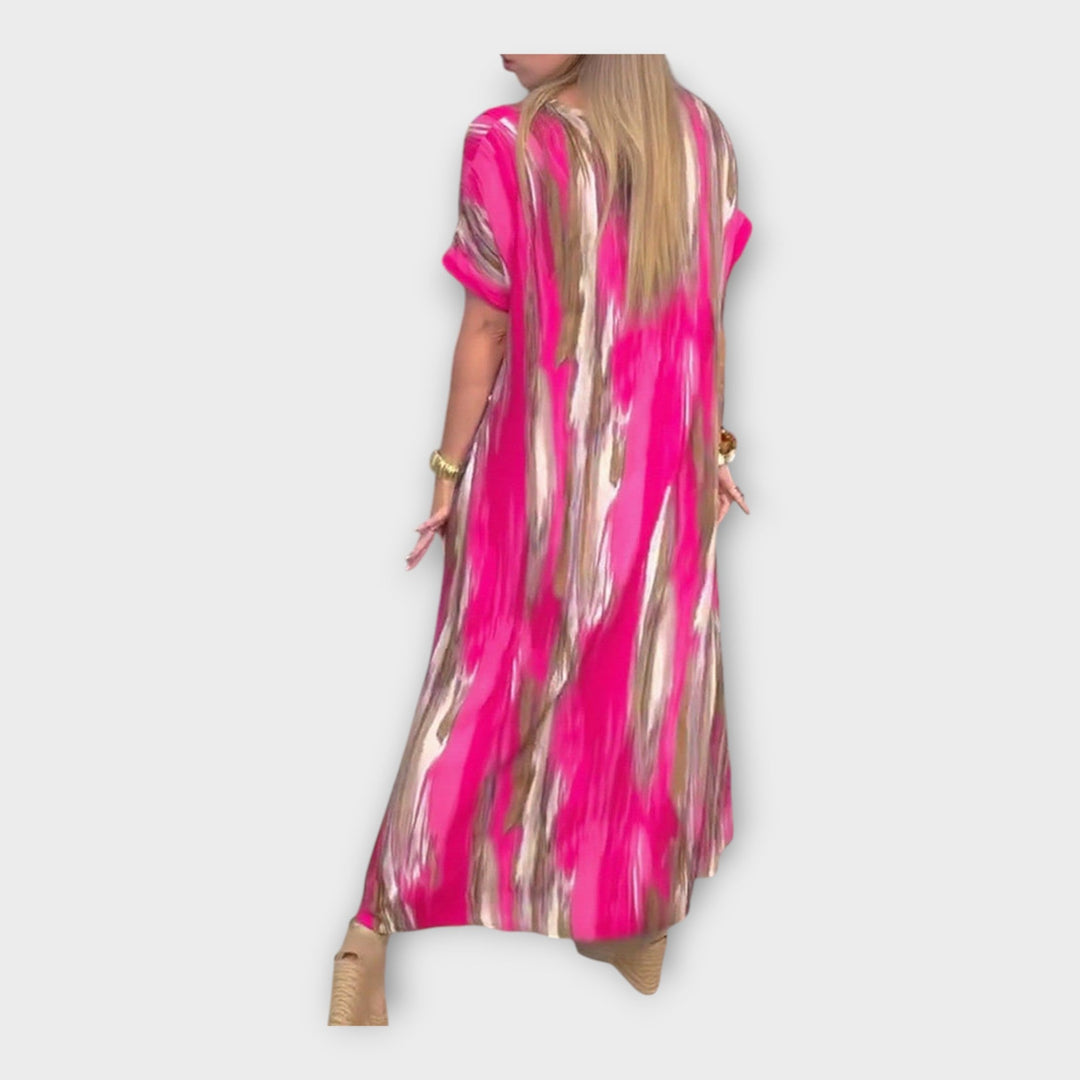 Long Kaftan with V Neckline and Wide Sleeves
