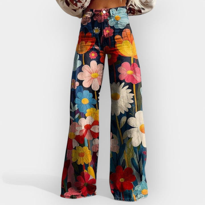 Floral Pants with Wide Legs