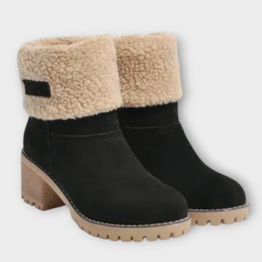 Fleece-Cuffed Block Heel Ankle Boots