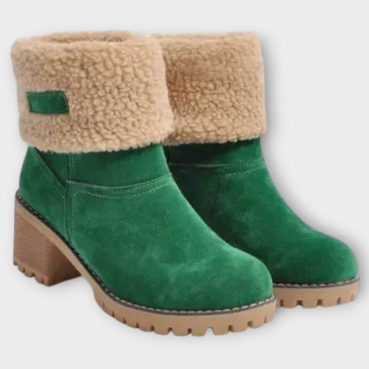 Fleece-Cuffed Block Heel Ankle Boots