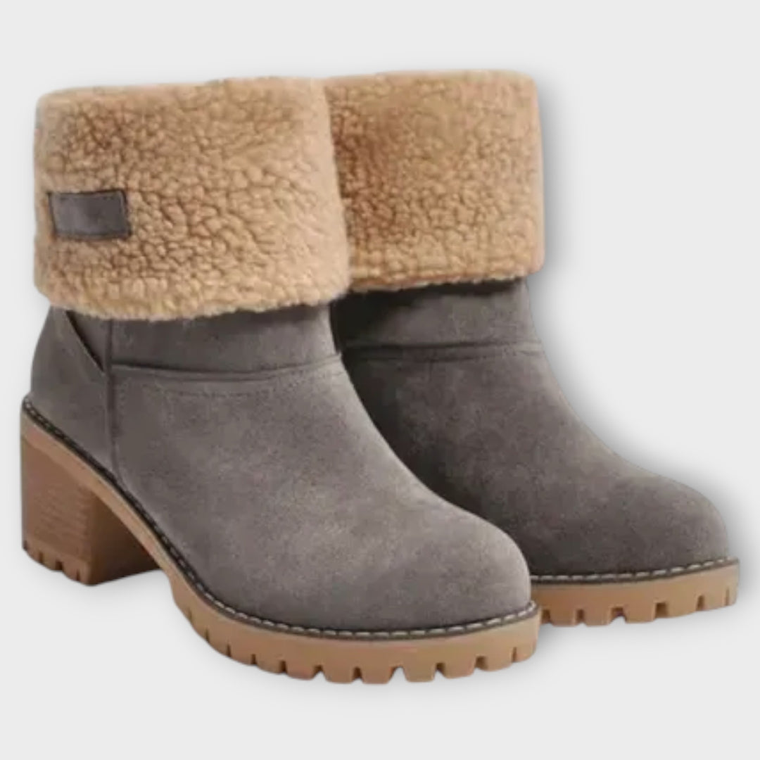 Fleece-Cuffed Block Heel Ankle Boots
