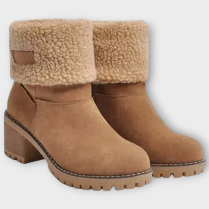 Fleece-Cuffed Block Heel Ankle Boots
