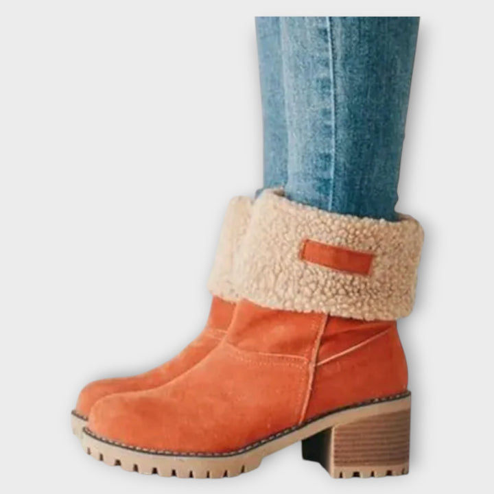 Fleece-Cuffed Block Heel Ankle Boots