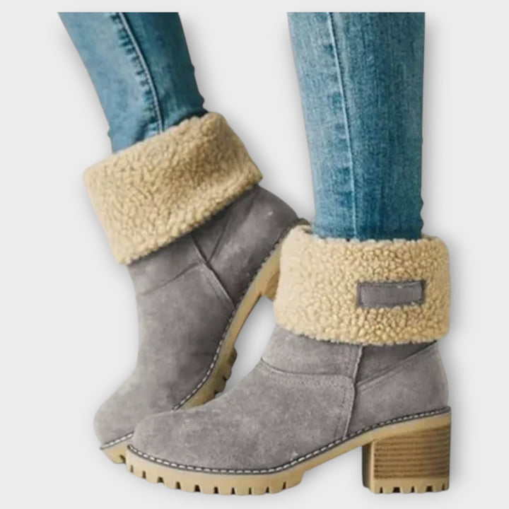Fleece-Cuffed Block Heel Ankle Boots