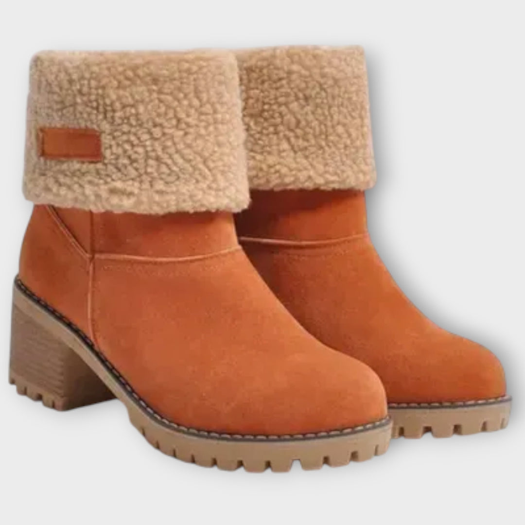 Fleece-Cuffed Block Heel Ankle Boots