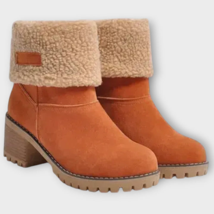 Fleece-Cuffed Block Heel Ankle Boots
