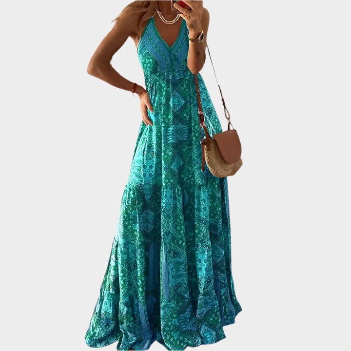 Boho Dress with Thin Straps and V-Neck