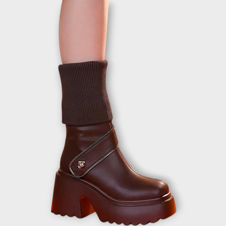 Platform Knit Cuff Ankle Boots