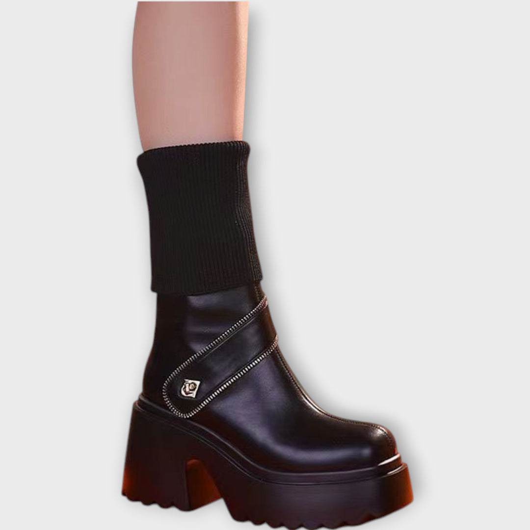 Platform Knit Cuff Ankle Boots