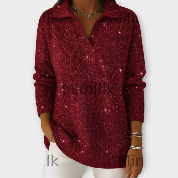 Shimmer Knit V-Neck Sweater