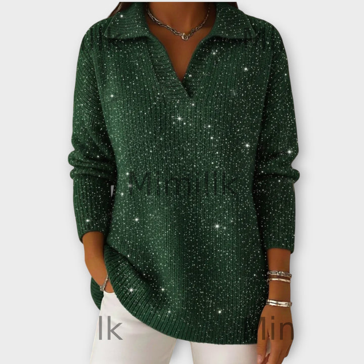 Shimmer Knit V-Neck Sweater