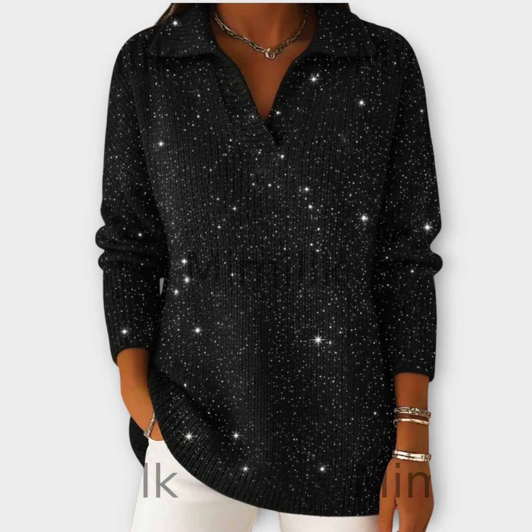 Shimmer Knit V-Neck Sweater