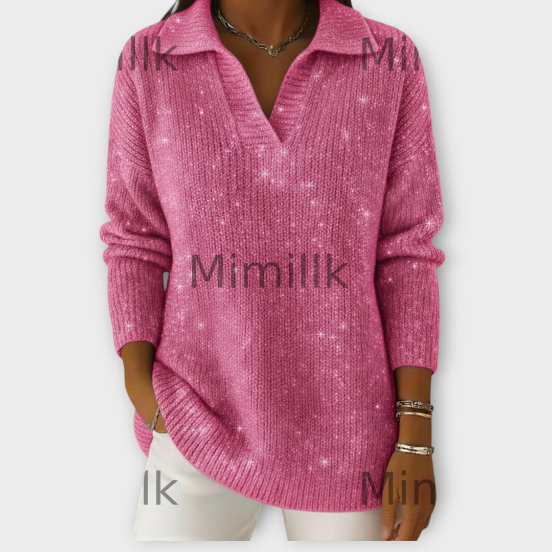 Shimmer Knit V-Neck Sweater