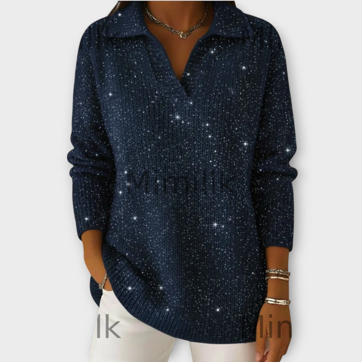 Shimmer Knit V-Neck Sweater